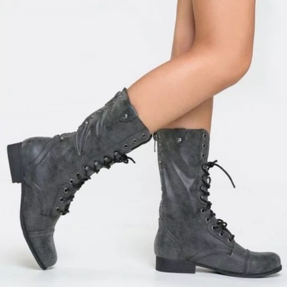 Madden Girl Galeriaa Gray Combat Lace Up Boots